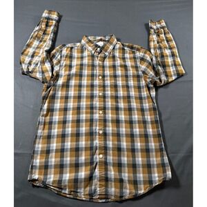 American Eagle Mens Plaid Button Down Shirt Mustard Yellow Grey Size M Medium